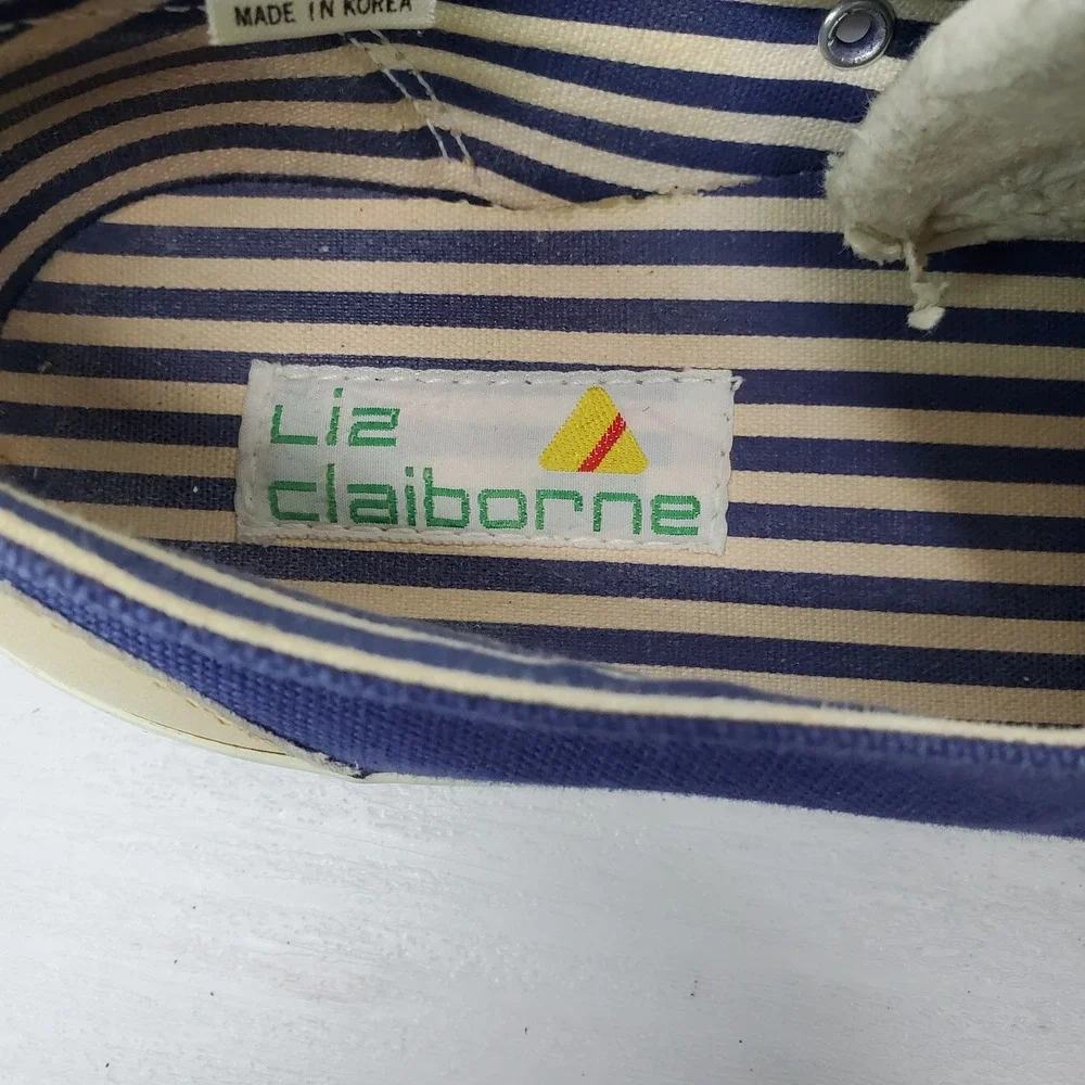 Liz Claiborne Casual Canvas Slip On‎ Sneakers Shoes Blue White Stripe Size 10